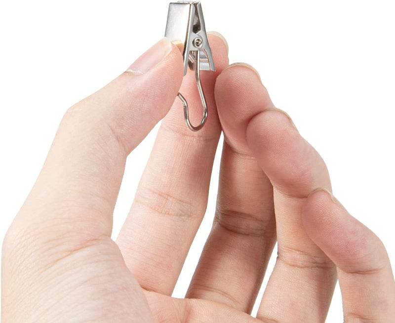 AJulyBee 50 PCS Curtain Hooks Heavy Duty Clips, Stainless Steel Shower Curtain Clip with Hook for Vendor Display Supplies, Home Decoration, Hanging Photos, Art Craft Display (Silver) - Image 3