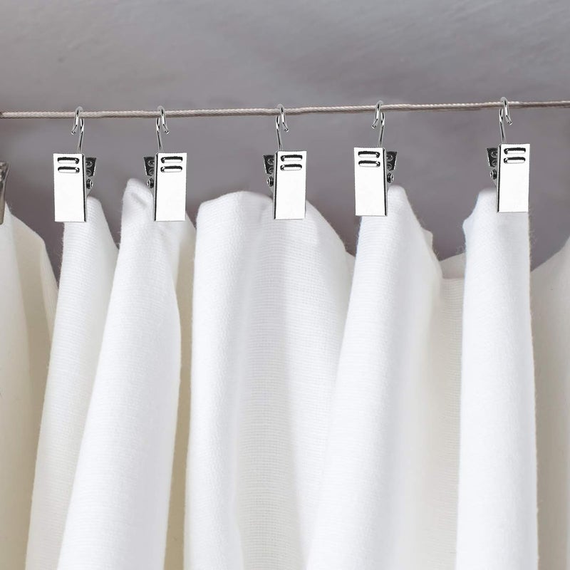 AJulyBee 50 PCS Curtain Hooks Heavy Duty Clips, Stainless Steel Shower Curtain Clip with Hook for Vendor Display Supplies, Home Decoration, Hanging Photos, Art Craft Display (Silver) - Image 5