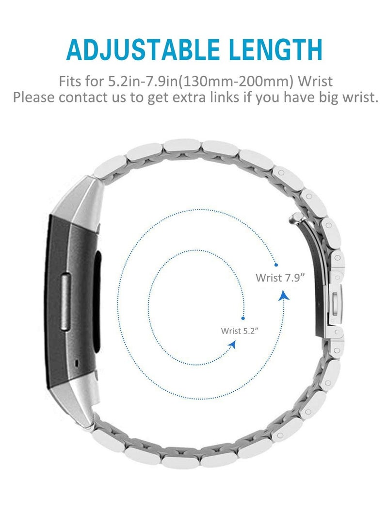 Stainless Steel Strap for Fitbit Charge 4, for Fitbit Charge 3, for Fitbit Charge 3 SE, Smart Loop Watch Strap, Replaceable Metal Strap Wristband Accessories (Silver + Black)