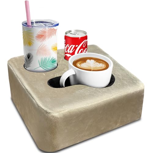Nisdoing Couch Cup Holder Pillow Tray! Keep Drinks Hand Reach and KeepTemp, Prevent Spills and Use Anywhere. Cup Holder for Couch, Bed, Car, Courtyard, Park, Beach. Pink. Light Khaki - Image 1