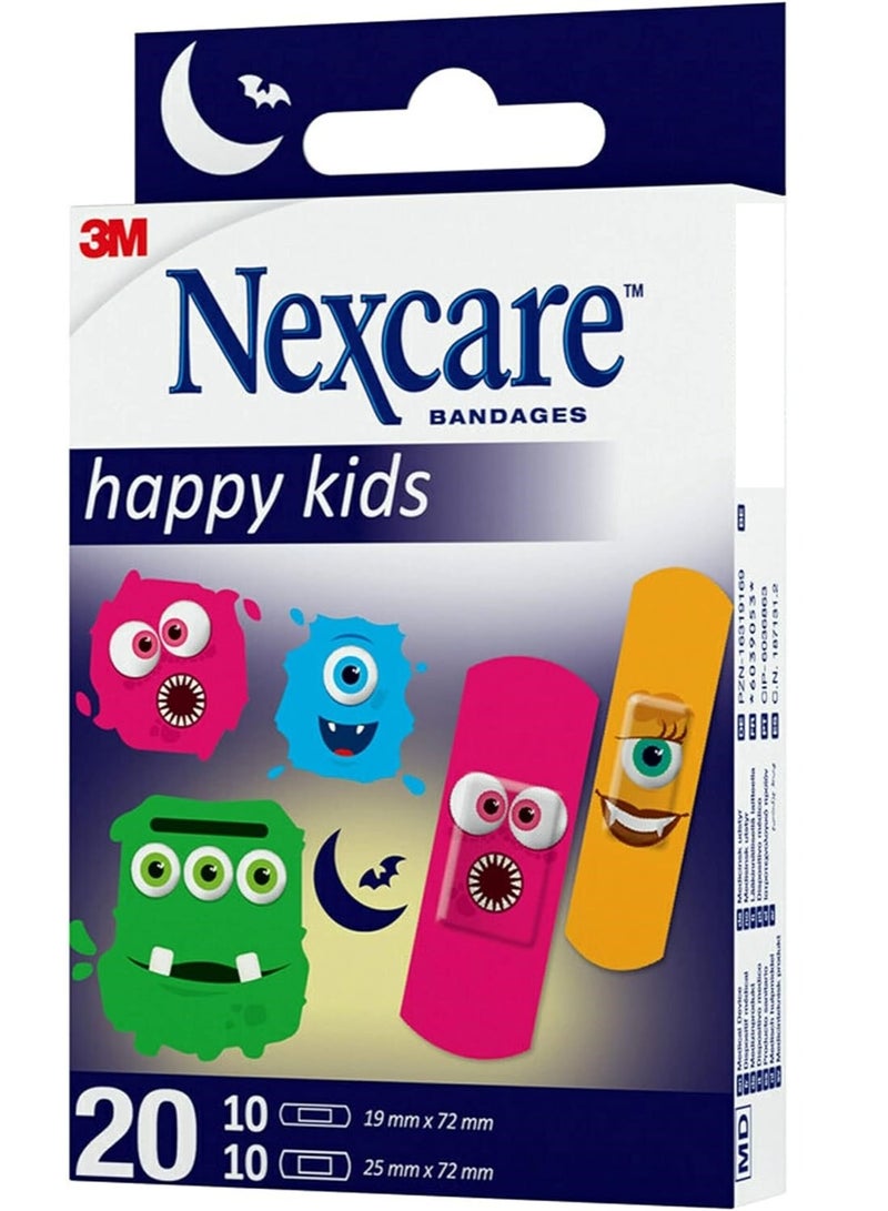 3M Nexcare Happy Kids Monster Plasters Pack Of 20 - Image 1