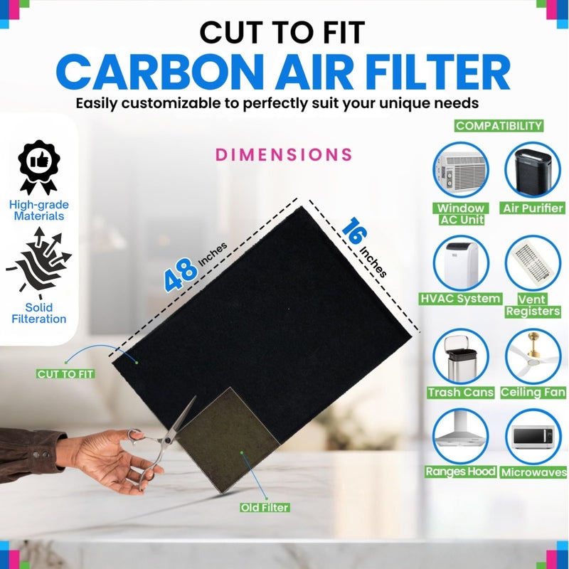 Bagean Cut to Fit Activated Carbon Filter Sheet 16â€ x 48â€ - Activated Carbon Air Filter for Air Purifiers Window AC Air Vent And More - Charcoal Filters Effectively Remove Odors & Freshens the Air (1-Pack) - Image 3