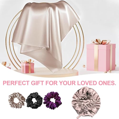 Candibella Premium Satin Silk Pillow Covers for Hair and Skin, Pack of 2 Satin Pillow Cover with 3 Satin Scrunchies and Bonnet for Women, Best Gift Combo, Silk Pillow Covers with Envelope Closure (Multicolor) - Image 3