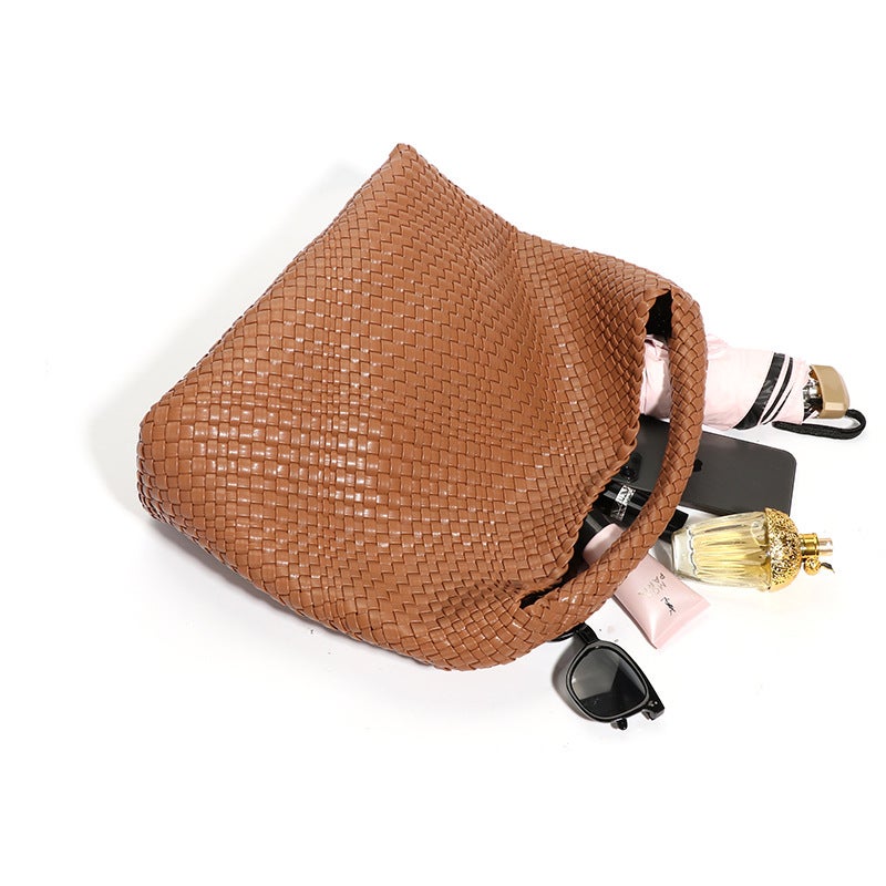 Handwoven PU Shoulder Bag with Magnetic Closure, Multiple Colors - Image 4