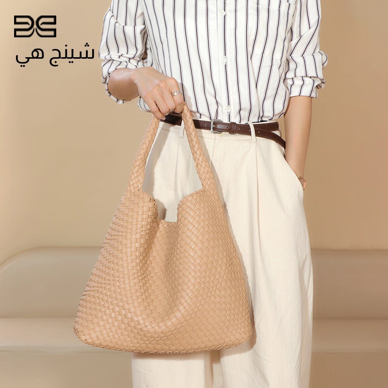 Handwoven PU Shoulder Bag with Magnetic Closure, Multiple Colors - Image 1