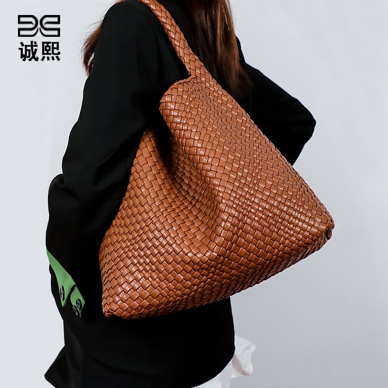 Handwoven PU Shoulder Bag with Magnetic Closure, Multiple Colors - Image 2