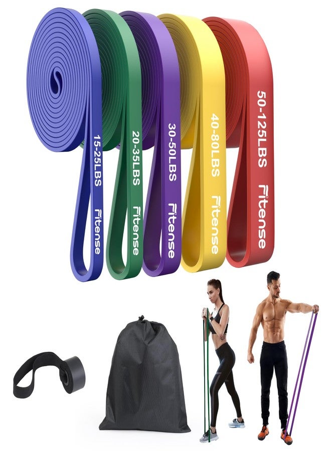 Fitense Resistance Bands Set - Pull Up Bands with 5 Resistance Levels 15-125 LBS for Men Women, Exercise Bands Resistance with Door Anchor, Training Poster & Pouch for Body Stretching, Pull Up Assist - Image 1