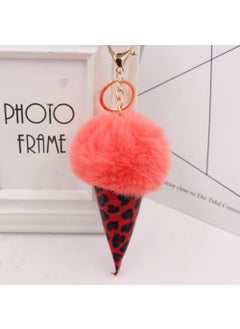 Furry Cone Keyring Charm Orange Red-Red