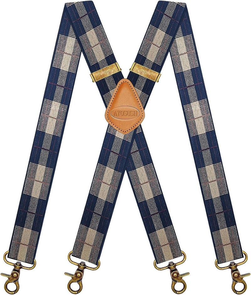 AYOSUSH Vintage Suspenders for Men Heavy Duty 4 Snap Hooks for Belt Loops Adjustable X Back - Image 1