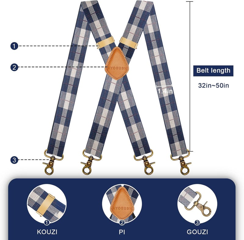 AYOSUSH Vintage Suspenders for Men Heavy Duty 4 Snap Hooks for Belt Loops Adjustable X Back - Image 2