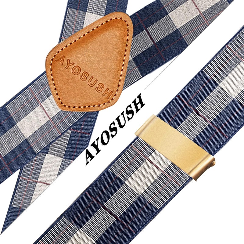 AYOSUSH Vintage Suspenders for Men Heavy Duty 4 Snap Hooks for Belt Loops Adjustable X Back - Image 5