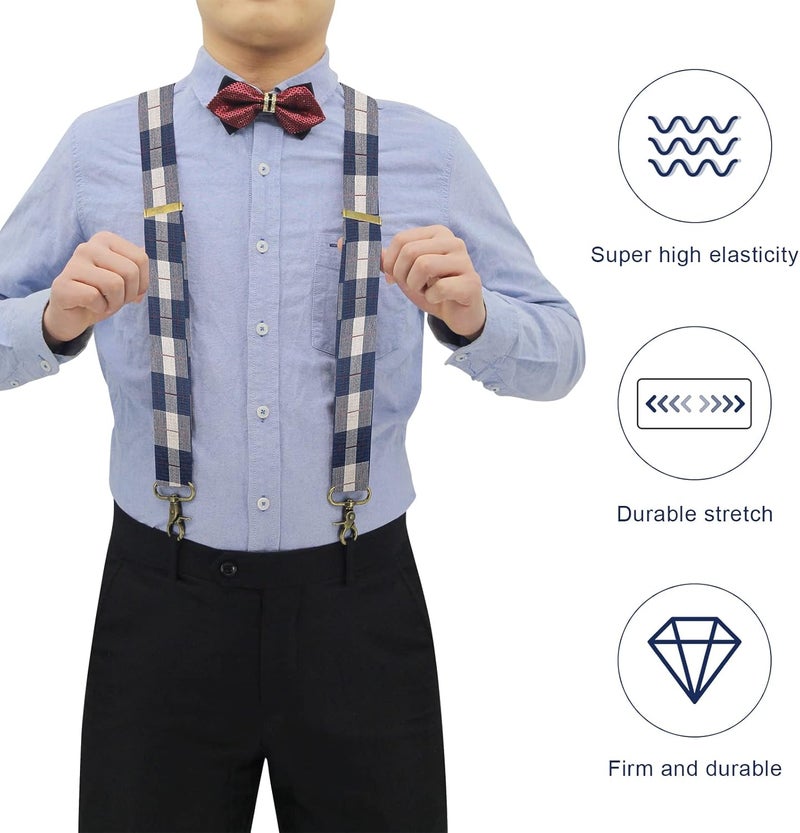 AYOSUSH Vintage Suspenders for Men Heavy Duty 4 Snap Hooks for Belt Loops Adjustable X Back - Image 3