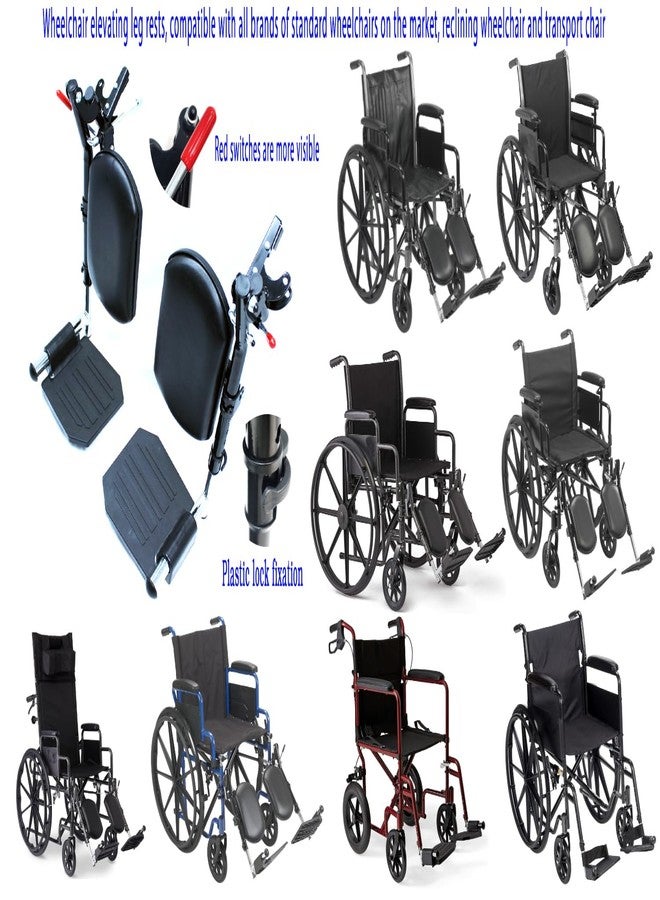 ComsenMed Wheelchair elevating Leg Rest,Wheelchair Lift Leg Rest,W/Calf Pads,Composite Footplates,Fits Most Standard wheelchairs and Transport Chair of All Brands,Universal Replacement Parts,T94,(1Pr, Black) - Image 3