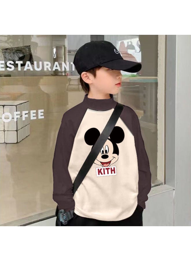 Children's Thermal Long-sleeve T-shirt For Boys, Spring And Autumn Half-high Collar Base Shirt, Big Kids' Baby Printed Fashion Top Trendy