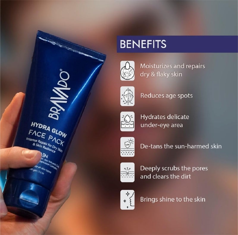 BRAVADO Hydra Glow Face Pack Deep Cleansing Kaolin Mask for Glowing Skin Hydrates Repairs Detans Reduces Dark Spots for All Skin Types 100g - Image 5