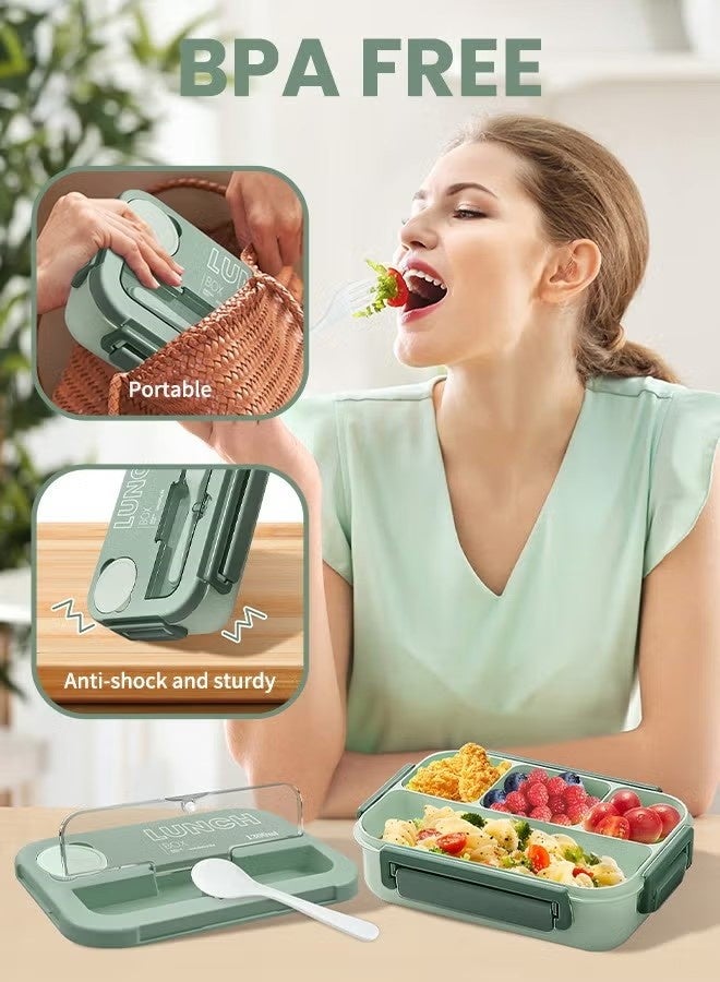 NIBEMINENT Versatile 4-Compartment Bento Box With lunch bag&tableware, Lunch Box for Adults Men Women, Leak-Resistant, Lunchable Food Container with Utensils, Sauce Jar, Microwave & Dishwasher Safe - Image 3