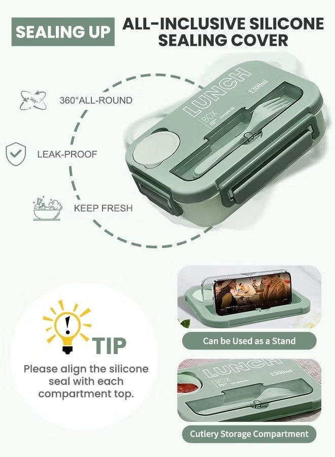 NIBEMINENT Versatile 4-Compartment Bento Box With lunch bag&tableware, Lunch Box for Adults Men Women, Leak-Resistant, Lunchable Food Container with Utensils, Sauce Jar, Microwave & Dishwasher Safe - Image 2