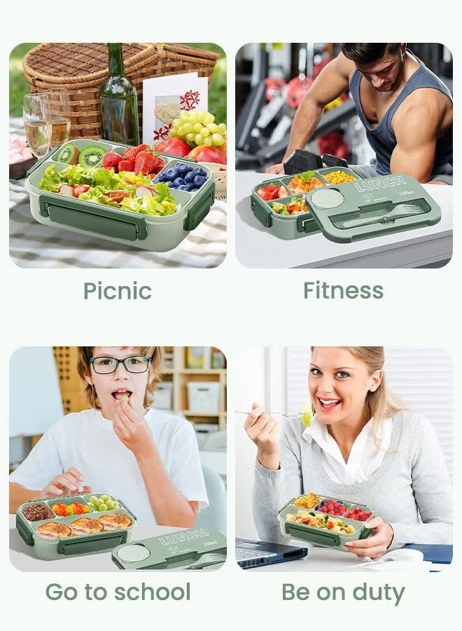 NIBEMINENT Versatile 4-Compartment Bento Box With lunch bag&tableware, Lunch Box for Adults Men Women, Leak-Resistant, Lunchable Food Container with Utensils, Sauce Jar, Microwave & Dishwasher Safe - Image 4