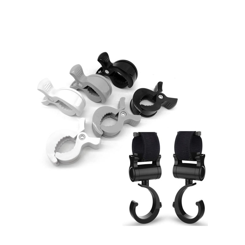 SOLARAE Buggy Grippers & Pram Clips Set 6 Stoller Clips & 2 Hooks Pram Muslin Blanket Clamps Stroller Pegs to Hook Toys Cover Toys - Image 1