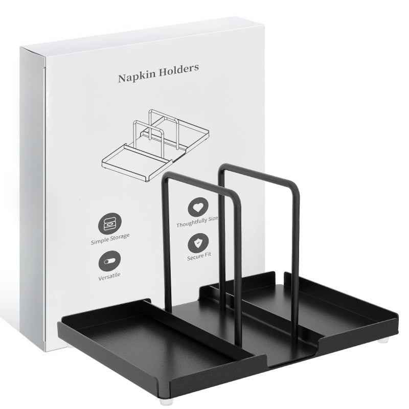 Audmore Napkin Holder for Table, Metal Napkin Holder with Salt and Pepper Shakers Caddy, Standing Paper Napkin Storage for Kitchen Dining Table Decor, Black - Image 4