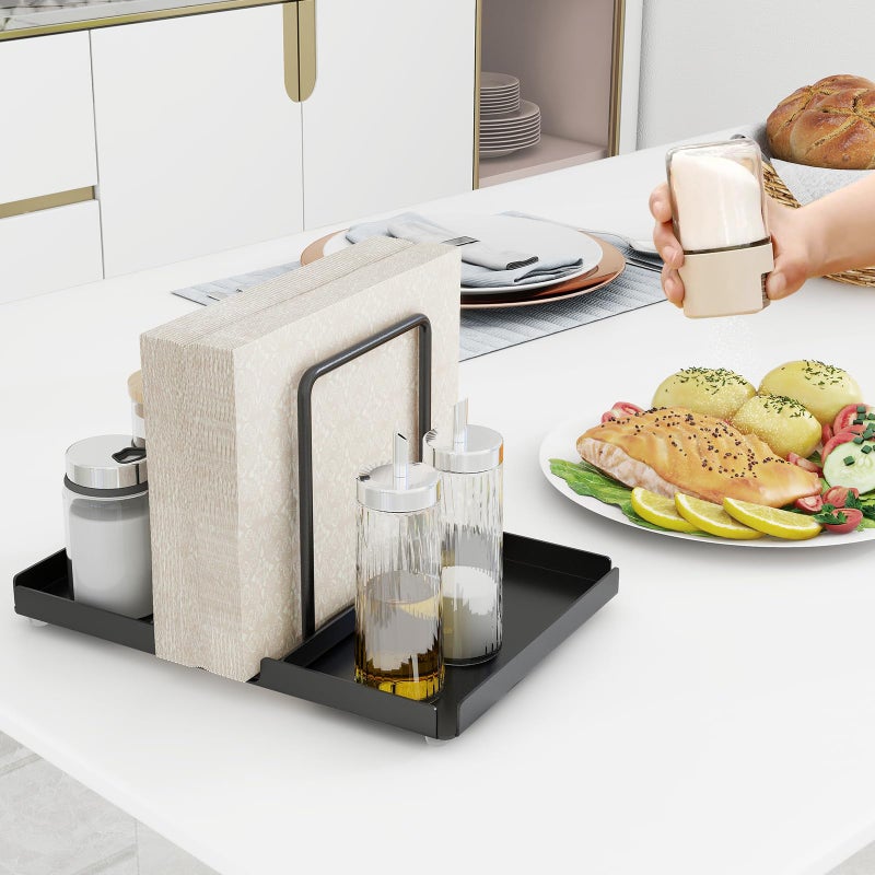 Audmore Napkin Holder for Table, Metal Napkin Holder with Salt and Pepper Shakers Caddy, Standing Paper Napkin Storage for Kitchen Dining Table Decor, Black - Image 5