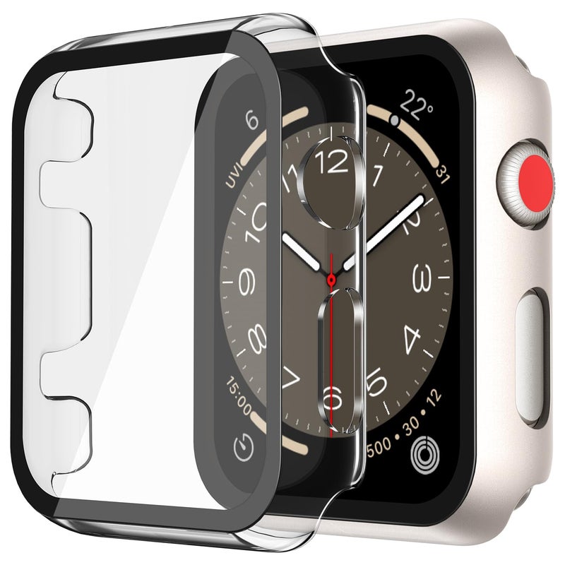 Misxi Apple Watch Series 3/2 2-Pack Hard PC Case with Tempered Glass Screen Protector, Anti-Drop, Scratch Resistant, Starlight + Transparent - Image 1