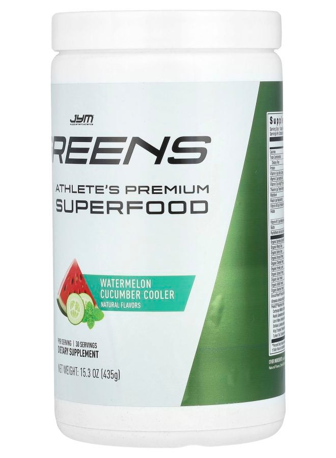 JYM Supplement Science Greens Athlete's Premium Superfood Watermelon Cucumber Cooler 15.3 oz (435 g) - Image 2