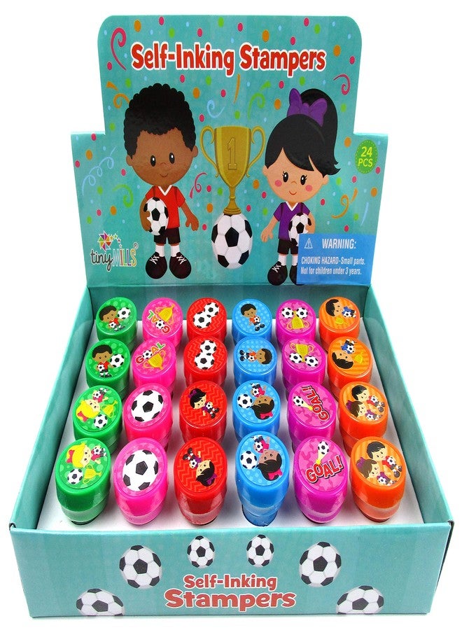 TINYMILLS 24 Pcs Soccer Stampers for Kids Party Favor Goodie Bag Stuffers Pinata Fillers Soccer Futbol Gifts Carnival Prizes Team Party Favor Rewards - Image 1