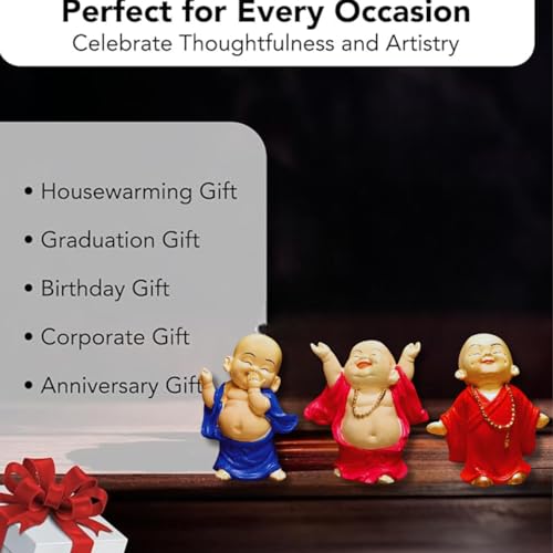 Karigaari India Handcrafted Set of 3 Resine Little Dancing Buddha Monk Sculpture | Buddha Idols for Home Decor - Image 4