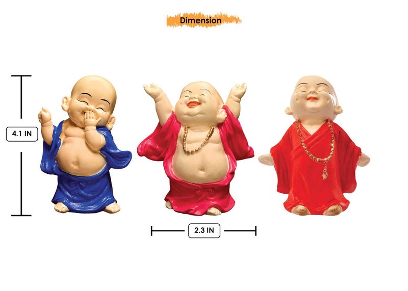 Karigaari India Handcrafted Set of 3 Resine Little Dancing Buddha Monk Sculpture | Buddha Idols for Home Decor - Image 3