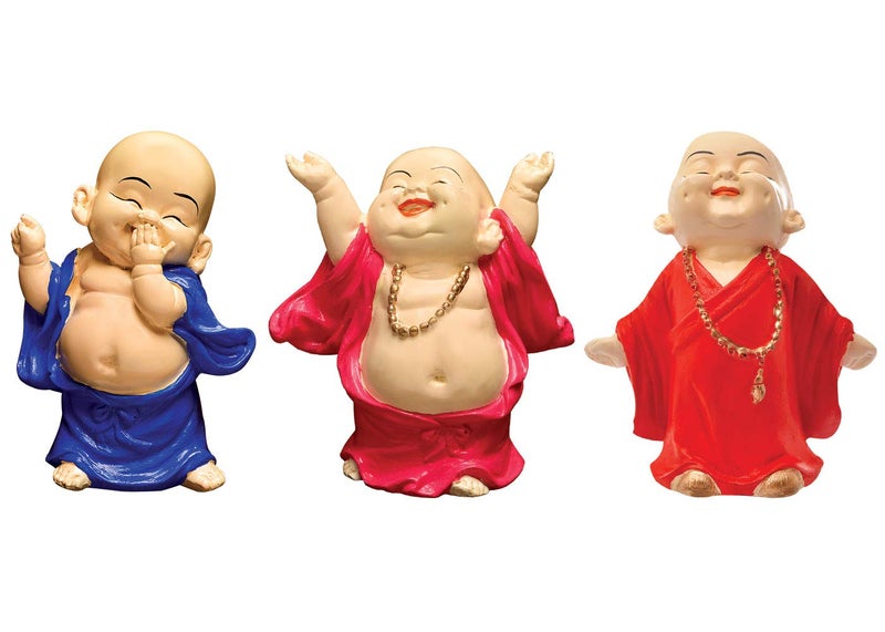 Karigaari India Handcrafted Set of 3 Resine Little Dancing Buddha Monk Sculpture | Buddha Idols for Home Decor - Image 2