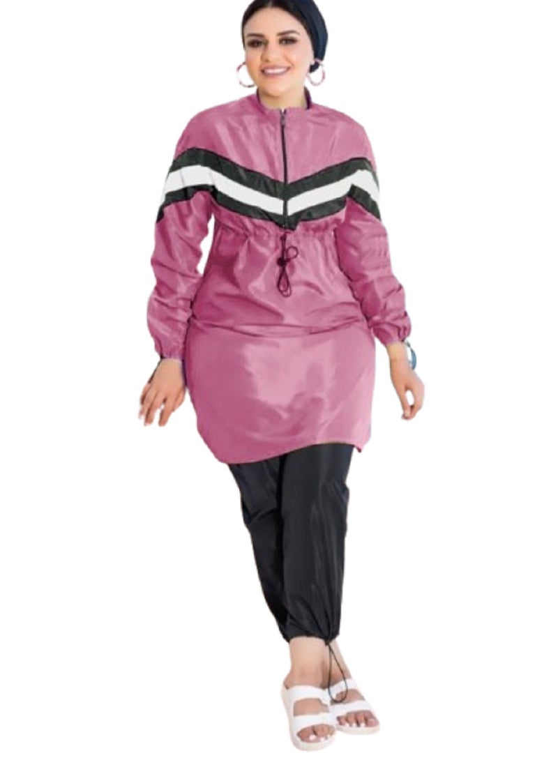 Women's 3-piece burkini swimsuit, waterproof fabric, consisting of pants, a swimsuit, and a turban, size 60 to 120