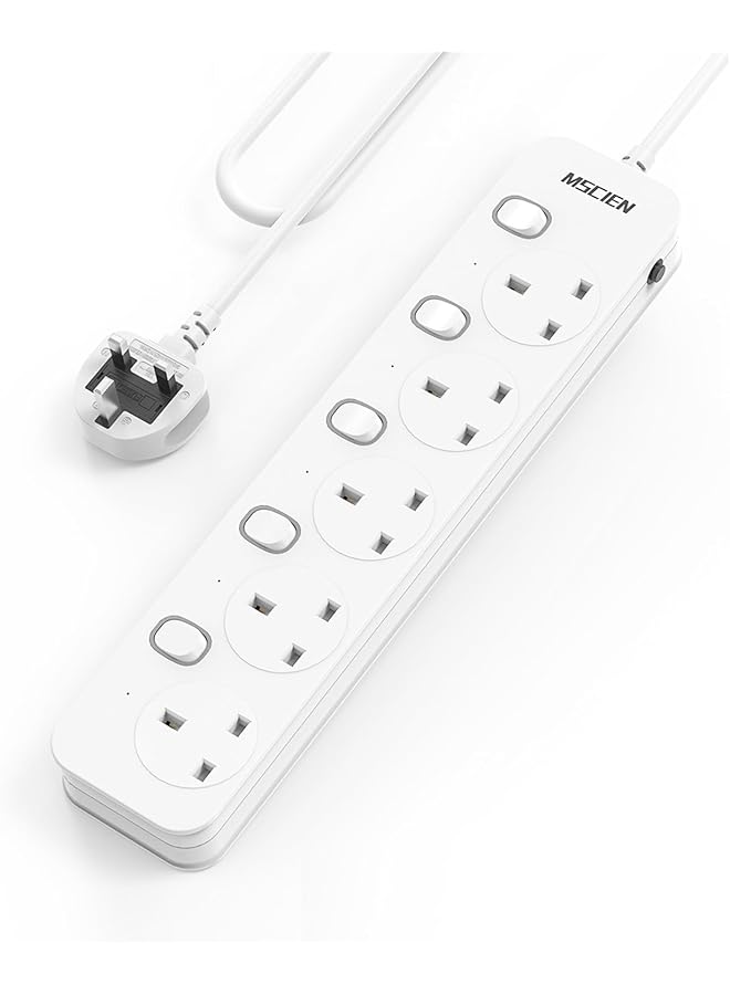 promass 3M Extension Lead 5 Way Plug Sockets with Individual Switches Wall Mountable Power Strip 3M Extension Cable 13A/3250W - Image 1