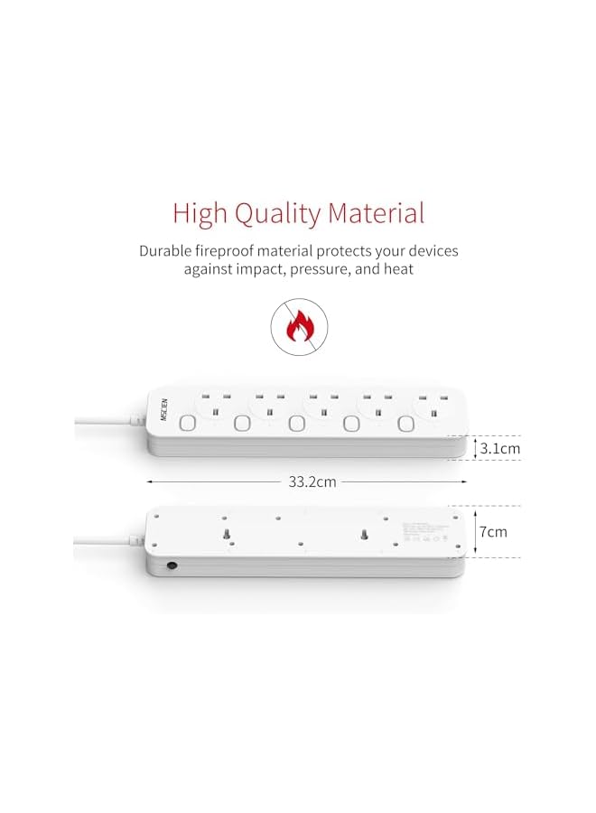 promass 3M Extension Lead 5 Way Plug Sockets with Individual Switches Wall Mountable Power Strip 3M Extension Cable 13A/3250W - Image 5