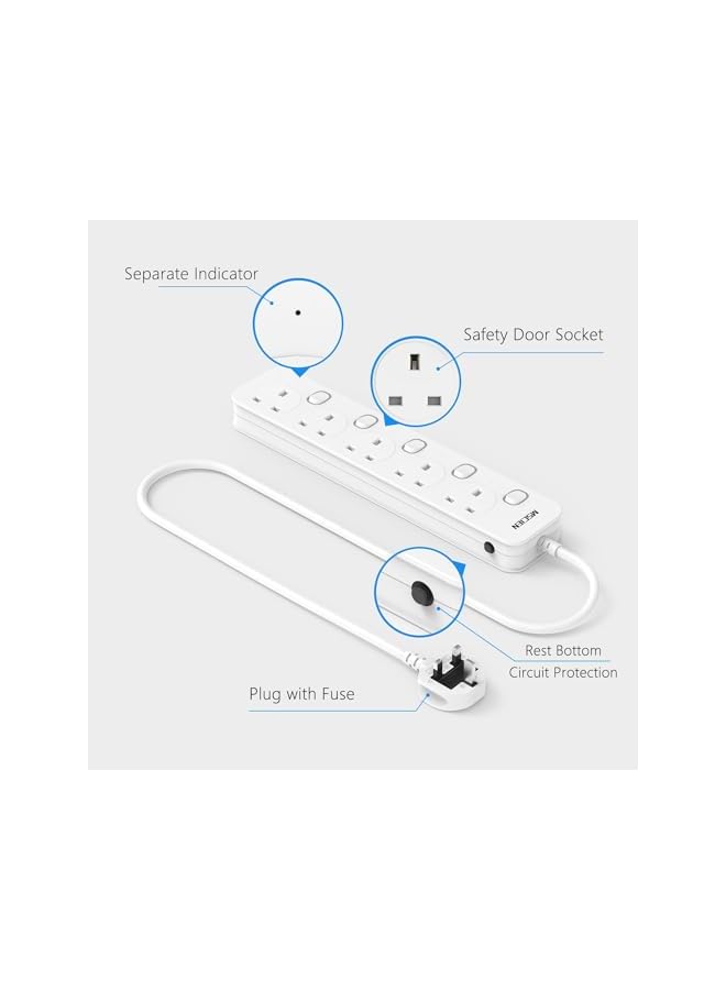 promass 3M Extension Lead 5 Way Plug Sockets with Individual Switches Wall Mountable Power Strip 3M Extension Cable 13A/3250W - Image 2