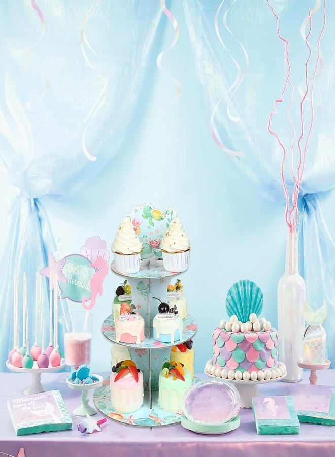 Funmemoir Ocean Cupcake Stand - Under The Sea Baby Shower Birthday Party Decorations for Girls, 3 Tier Cardboard Cupcake Holder Stand, Round Dessert Tower Stand, Ocean Animals Party Supplies - Image 5
