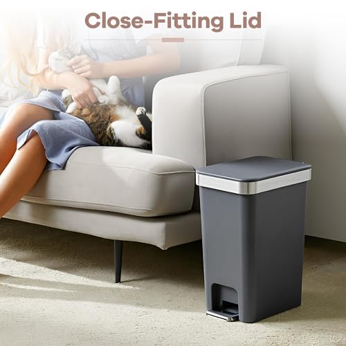 onlcuk 2Pack Small Bathroom Trash Can with Lid Soft Close, 10 Liter/2.6 Gallon Slim Garbage Can-Metal Step and Press top Lid, Mini Modern Waste Basket for Toilet, Office, Bedroom,Dorm,Dark Gray - Image 4