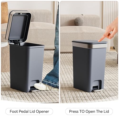 onlcuk 2Pack Small Bathroom Trash Can with Lid Soft Close, 10 Liter/2.6 Gallon Slim Garbage Can-Metal Step and Press top Lid, Mini Modern Waste Basket for Toilet, Office, Bedroom,Dorm,Dark Gray - Image 2