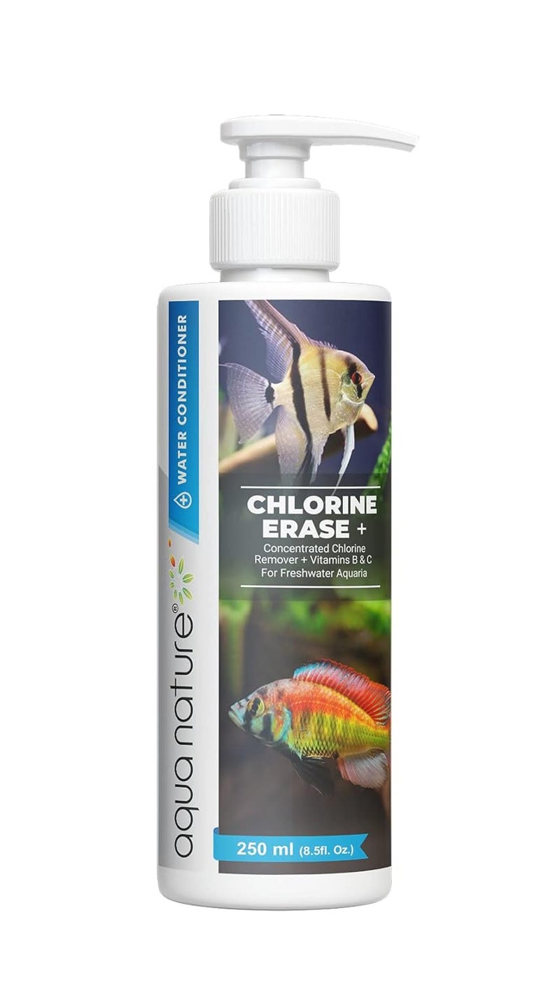 aqua nature AquaNature® Chlorine Erase + Water Conditioner Concentrated Chlorine Remover +Vitamin B&C for Freshwater Aquarium (250ml) - Image 1