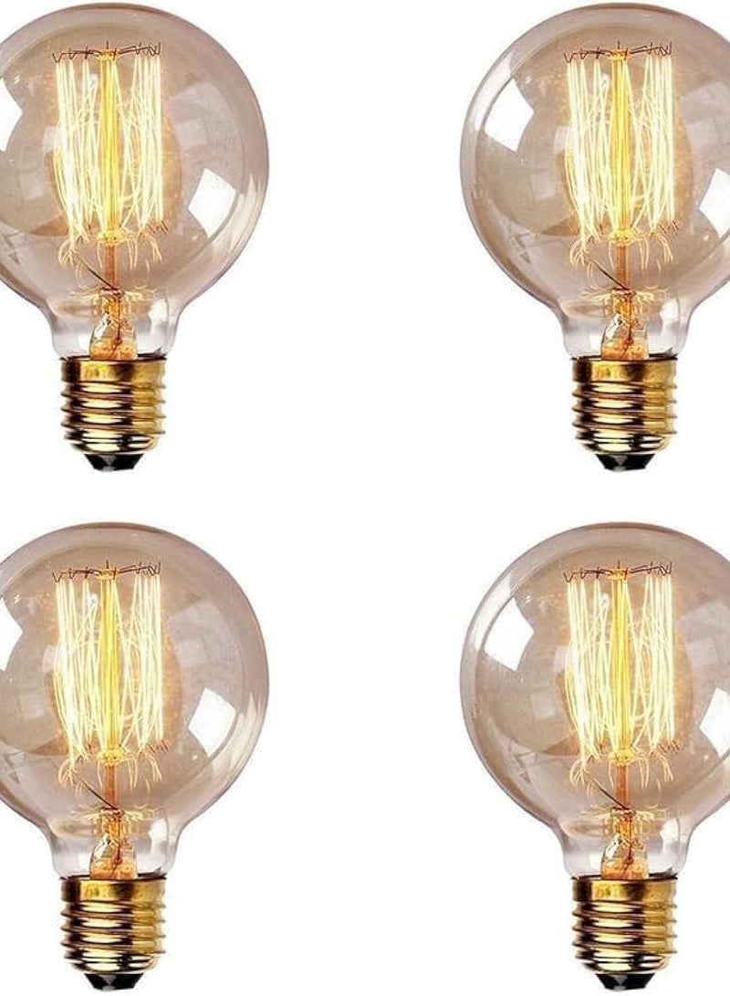 Large Decorative Light Bulb G80 Edison Round Retro E27 220V 40W Pack of 4 Straight Line Design