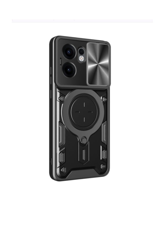 Case Cover Shockproof CD Protective Case with Camera Protection and Metal Ring Compatible with Oppo Reno 13F (Black) - Image 1