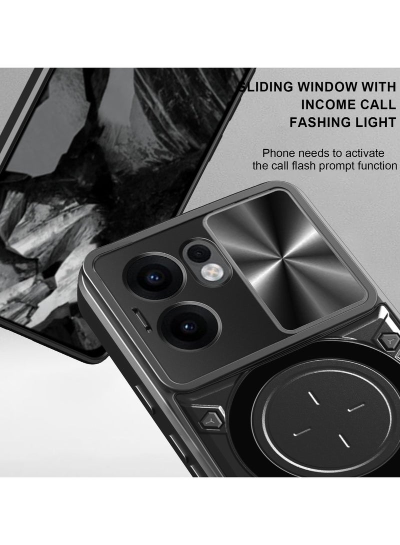 Case Cover Shockproof CD Protective Case with Camera Protection and Metal Ring Compatible with Oppo Reno 13F (Black) - Image 2
