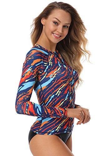 AXESEA Women Long Sleeve Rash Guard UPF 50 UV Sun Protection Zip Front Swimsuit Shirt Printed Surfing Shirt Top Sunshine 4 - Image 3