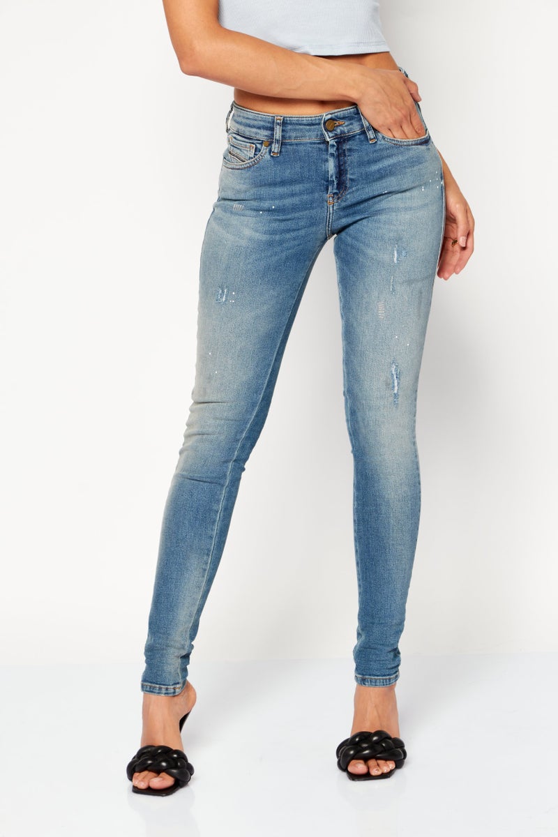 DIESEL Women Super Slim Skinny Fit Washed Stretchable Denim Jeans, Light Blue - Image 1