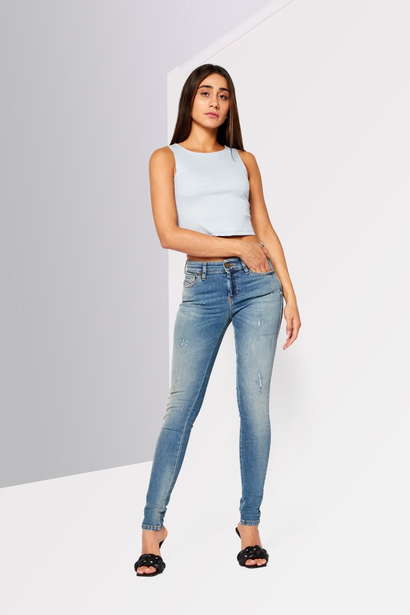 DIESEL Women Super Slim Skinny Fit Washed Stretchable Denim Jeans, Light Blue - Image 2