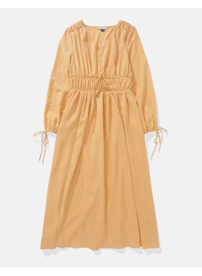 American Eagle AE Long-Sleeve Tie Front Midi Dress