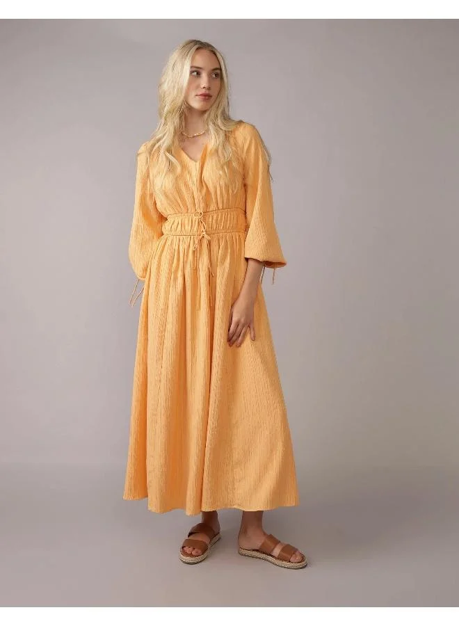 امريكان ايجل AE Long-Sleeve Tie Front Midi Dress