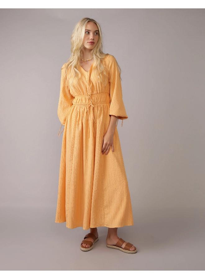 American Eagle AE Long-Sleeve Tie Front Midi Dress - Image 1