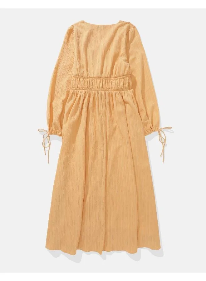 American Eagle AE Long-Sleeve Tie Front Midi Dress