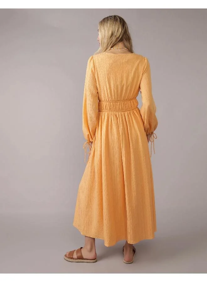 امريكان ايجل AE Long-Sleeve Tie Front Midi Dress